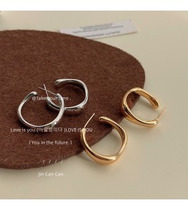 HELN124100008 高級感極簡幾何素圈設計感耳環法式簡約金屬感亮面百搭耳飾耳釘女