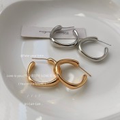HELN124100008 高級感極簡幾何素圈設計感耳環法式簡約金屬感亮面百搭耳飾耳釘女