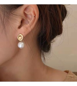 HELN124100017 巴洛克異形淡水珍珠925銀針手作設計啞光耳釘 氣質耳飾復古耳環女