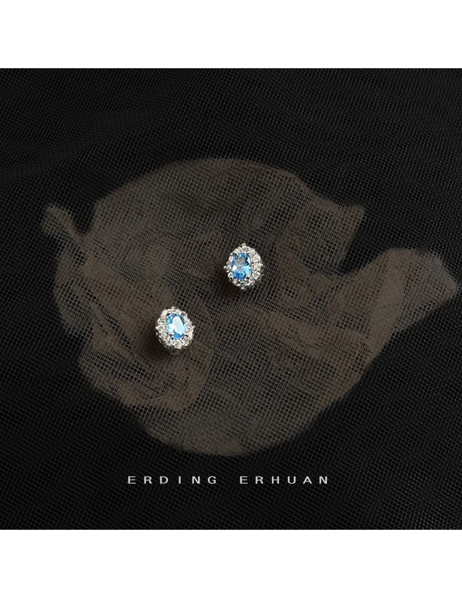 HELN124100019 海藍寶鋯石925銀針小巧簡約時尚通勤輕奢風百搭耳釘 氣質