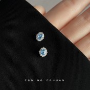 HELN124100019 海藍寶鋯石925銀針小巧簡約時尚通勤輕奢風百搭耳釘 氣質