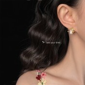 HELN124100020 【飛鳥集】設計925銀針鍍14K玻璃爆款珍珠飛鳥耳飾高級感耳釘