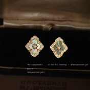 HELN124100021 法式復古真貝殼微鑲鋯石鍍14K時尚高級感925銀針新款耳釘