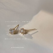 HELN124100023~925銀針鍍14K立體多面幾何方形鋯石耳釘簡約耳飾耳環