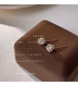 HELN124100023~925銀針鍍14K立體多面幾何方形鋯石耳釘簡約耳飾耳環