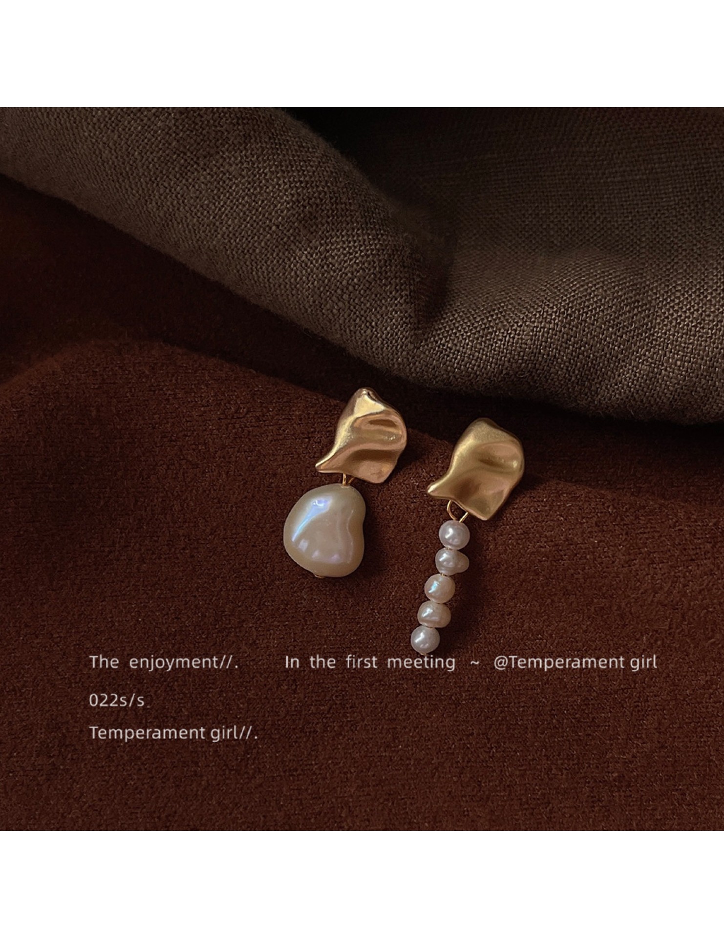 HELN124100024 巴洛克異形淡水珍珠~手作設計感不對稱925銀針耳環法式高級感耳飾