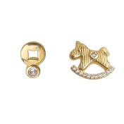 HELN124100025 馬上有錢！微鑲鋯石不對稱AB款925銀針鍍14K輕奢風耳釘女