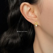 HELN124100025 馬上有錢！微鑲鋯石不對稱AB款925銀針鍍14K輕奢風耳釘女