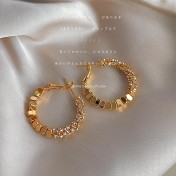 HELN124100026 高級感輕奢風鑲鉆電鍍14K簡約百搭時尚圓形幾何耳環