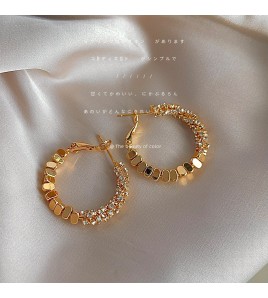 HELN124100026 高級感輕奢風鑲鉆電鍍14K簡約百搭時尚圓形幾何耳環