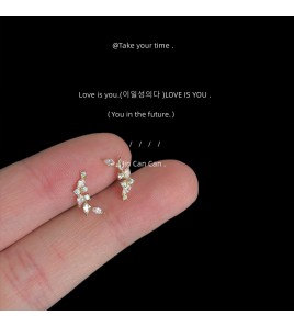 HELN124100027 迷你版微鑲鋯石麥穗鍍14K耳釘小巧可愛清新個性ins飾品女