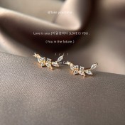 HELN124100027 迷你版微鑲鋯石麥穗鍍14K耳釘小巧可愛清新個性ins飾品女