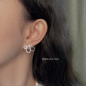 HELN124100028 在逃公主~設計師款微鑲鋯石925銀針甜美蝴蝶結鏤空耳飾女耳釘