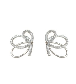 HELN124100028 在逃公主~設計師款微鑲鋯石925銀針甜美蝴蝶結鏤空耳飾女耳釘