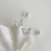 HELN124100030 微鑲鋯石薄荷曼波綠滴油銀針蝴蝶耳釘女清新甜美簡約夏日新款耳飾