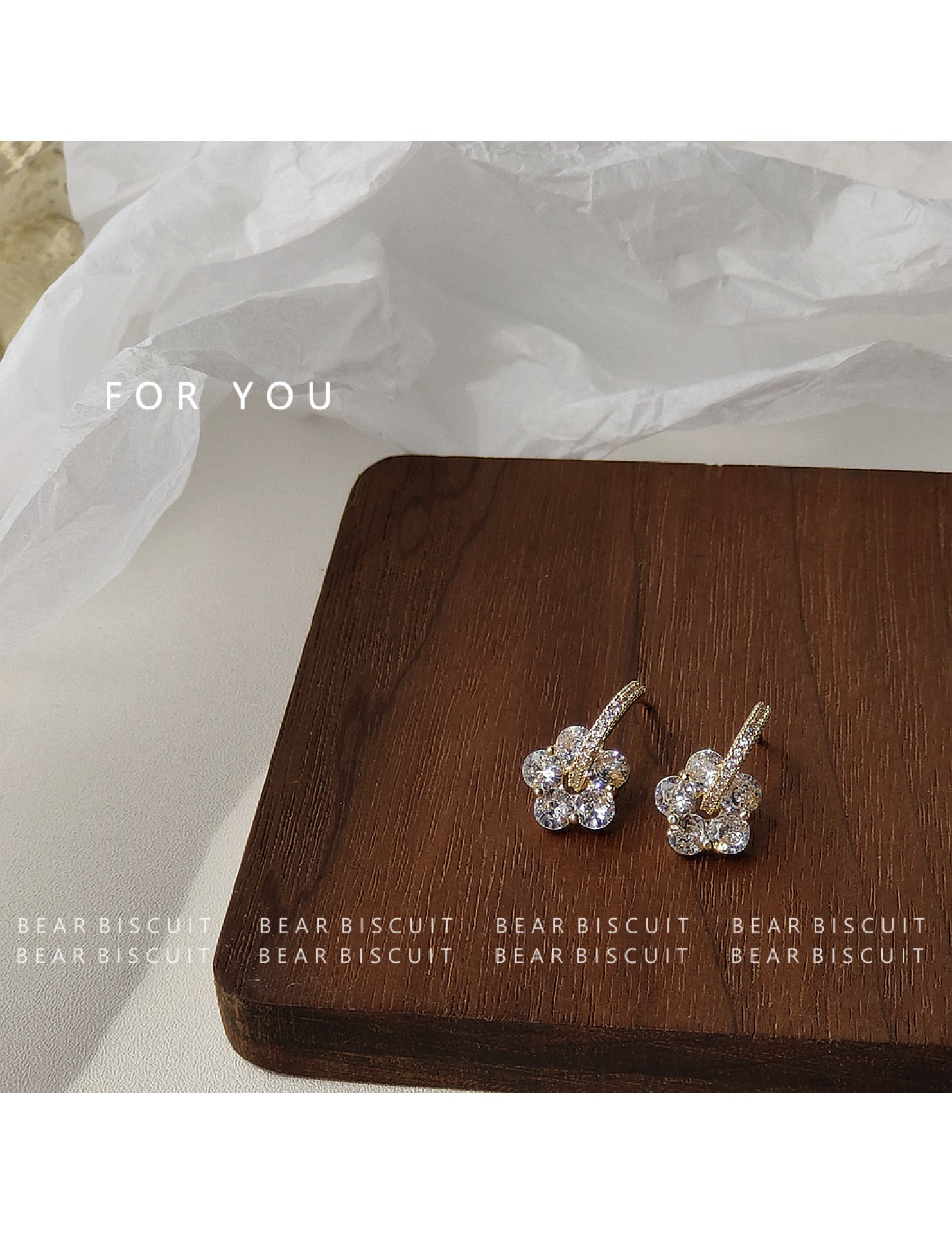 HELN124100031 鋯石花925銀針鍍14K日韓ins甜美耳飾女耳釘潮耳環