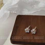 HELN124100031 鋯石花925銀針鍍14K日韓ins甜美耳飾女耳釘潮耳環