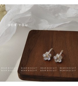 HELN124100031 鋯石花925銀針鍍14K日韓ins甜美耳飾女耳釘潮耳環