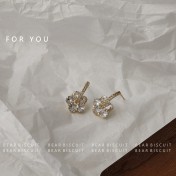 HELN124100031 鋯石花925銀針鍍14K日韓ins甜美耳飾女耳釘潮耳環
