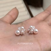 HELN124100032 溫柔顯白曼塔玫瑰色珍珠微鑲鋯石925銀針新款爆款高級感耳飾 耳釘