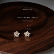 HELN124100033 「夏初雪」925銀針鍍14K雪花鋯石超仙耳釘耳環女耳飾