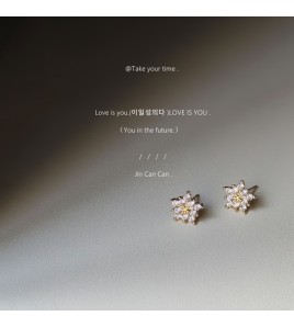 HELN124100033 「夏初雪」925銀針鍍14K雪花鋯石超仙耳釘耳環女耳飾