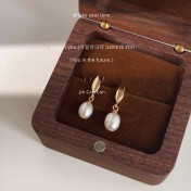 HELN124100034 天然淡水珍珠手工耳釘925銀針鍍14K迷你小巧簡約耳環