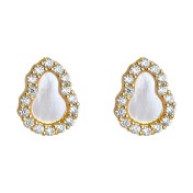 HELN124100036 微鑲鋯石真貝殼925銀針小葫蘆耳釘簡約時尚通勤百搭 新款爆款耳飾