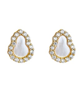 HELN124100036 微鑲鋯石真貝殼925銀針小葫蘆耳釘簡約時尚通勤百搭 新款爆款耳飾