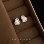 HELN124100036 微鑲鋯石真貝殼925銀針小葫蘆耳釘簡約時尚通勤百搭 新款爆款耳飾