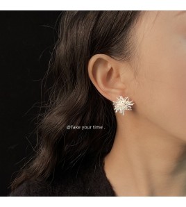 HELN124100037 春天925銀針蒲公英藝術氣息設計師款簡約新款耳釘