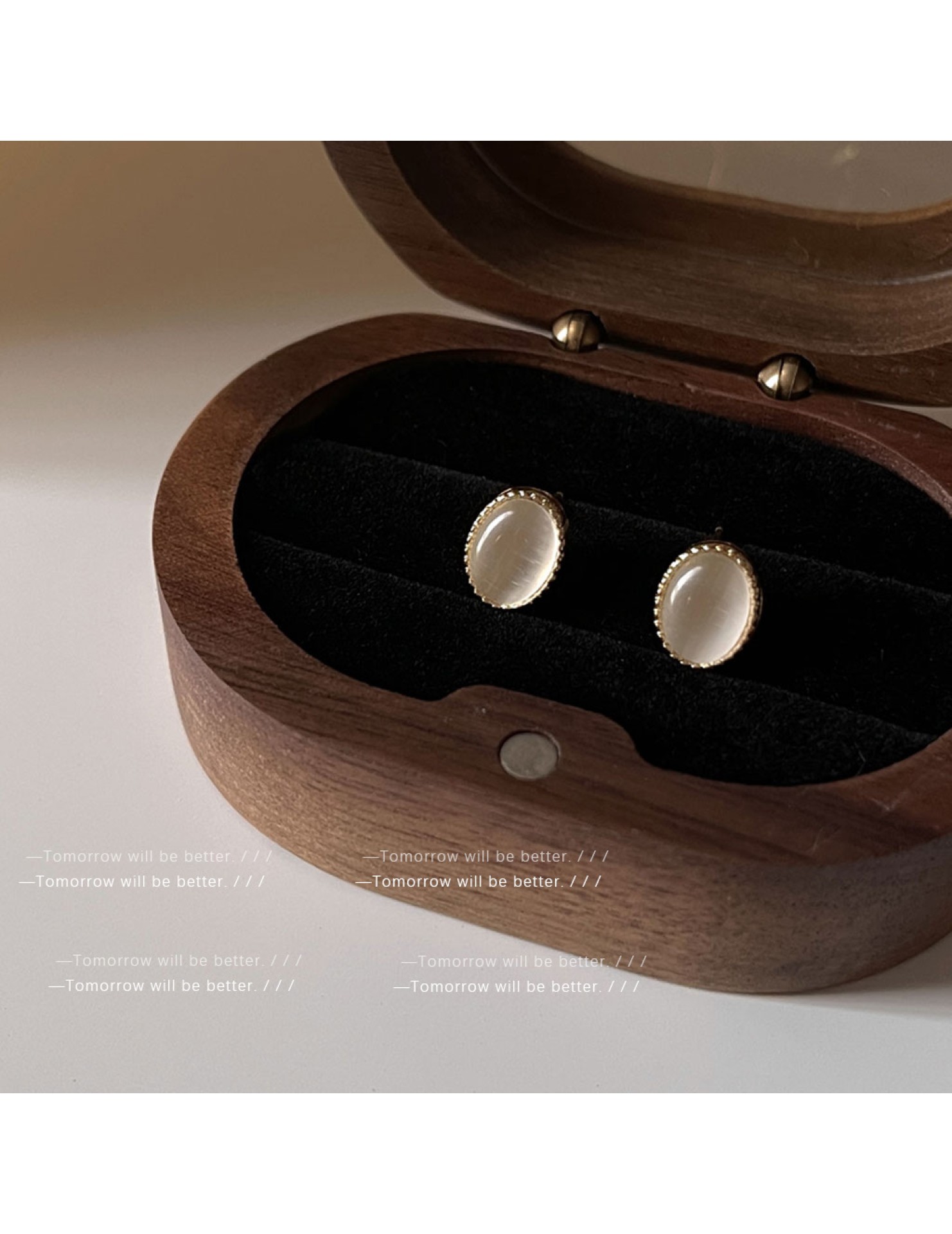 HELN124100038 迷你版~925銀針鍍14K玻璃貓眼石耳釘女 氣質簡約ins新款 日常耳飾