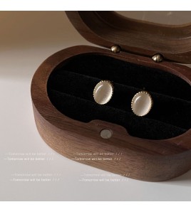 HELN124100038 迷你版~925銀針鍍14K玻璃貓眼石耳釘女 氣質簡約ins新款 日常耳飾