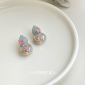 HELN124100039 福祿~設計國潮新中式琺瑯彩繪925銀針荷花葫蘆耳釘女