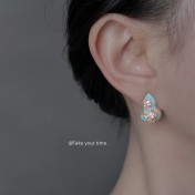 HELN124100039 福祿~設計國潮新中式琺瑯彩繪925銀針荷花葫蘆耳釘女