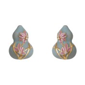 HELN124100039 福祿~設計國潮新中式琺瑯彩繪925銀針荷花葫蘆耳釘女