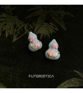 HELN124100039 福祿~設計國潮新中式琺瑯彩繪925銀針荷花葫蘆耳釘女