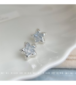 HELN124100040 藍色冰晶~清新甜美五角星925銀針液態耳釘女氣質優雅夏日爆款耳飾