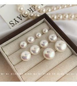 HELN124100043 馬貝面包珍珠質感彩光耳釘時尚通勤高級感輕奢風飾品