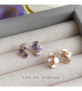 HELN124100044 清新甜美立體琺瑯滴釉幾何空間扭曲藝術氣息銀針鍍14K耳釘女 耳飾