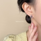 HELN124100044 清新甜美立體琺瑯滴釉幾何空間扭曲藝術氣息銀針鍍14K耳釘女 耳飾