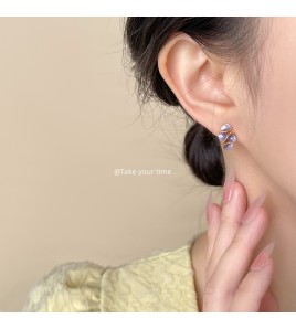HELN124100044 清新甜美立體琺瑯滴釉幾何空間扭曲藝術氣息銀針鍍14K耳釘女 耳飾