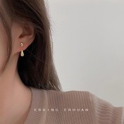 HELN124100045 輕奢風~極簡約一款兩戴925銀針鍍14K水滴耳釘氣質耳飾