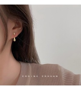 HELN124100045 輕奢風~極簡約一款兩戴925銀針鍍14K水滴耳釘氣質耳飾