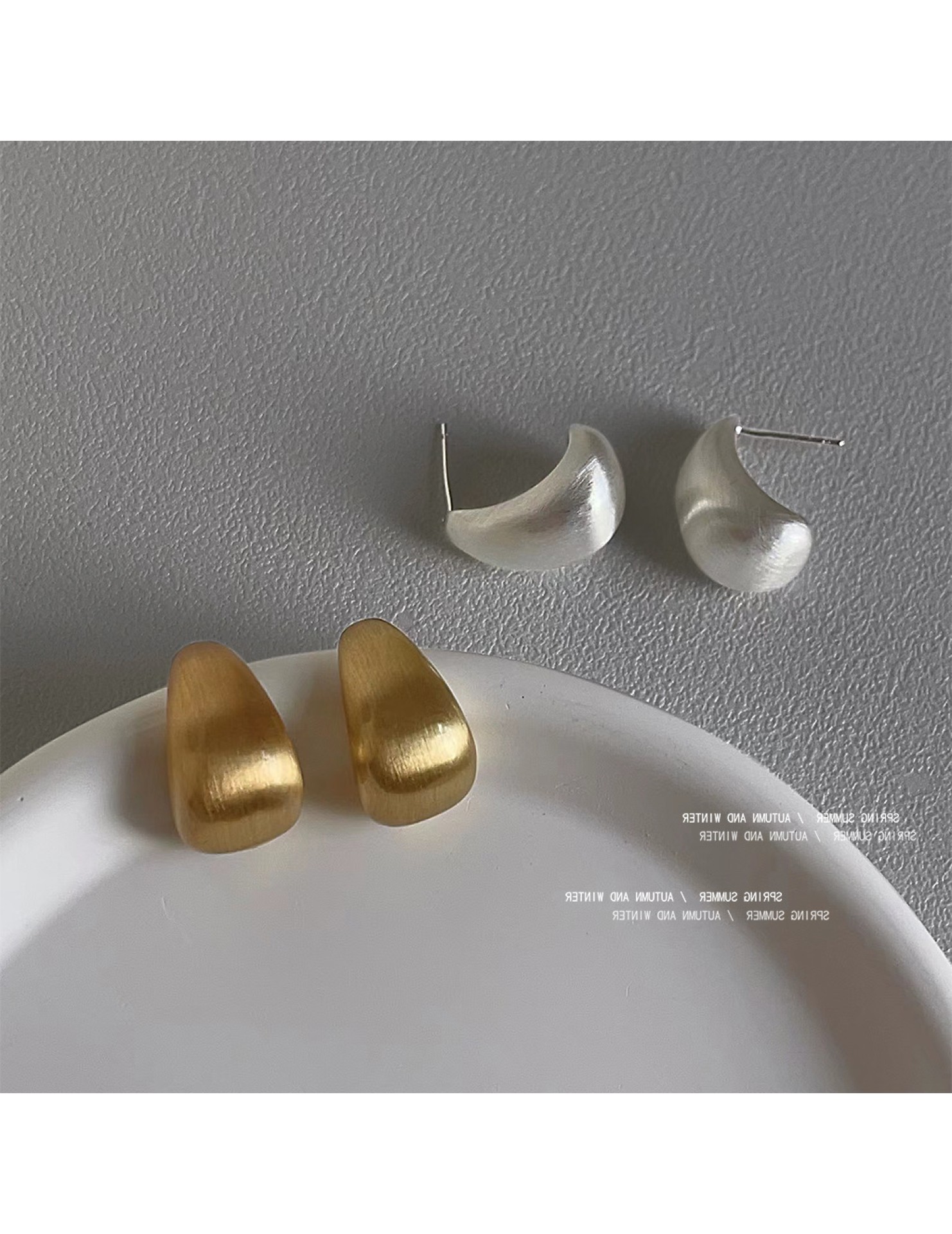 HELN124100047 高級感~925銀針鍍14K拉絲質感簡約時尚水滴耳釘 耳環