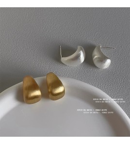 HELN124100047 高級感~925銀針鍍14K拉絲質感簡約時尚水滴耳釘 耳環