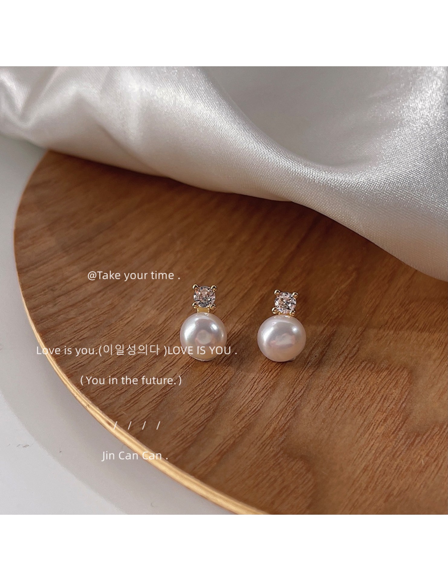 HELN124100050 淡水珍珠~微鑲鋯石925銀針鍍14K簡約百搭高級感耳釘 飾品