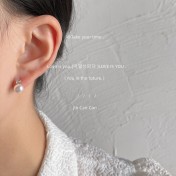 HELN124100050 淡水珍珠~微鑲鋯石925銀針鍍14K簡約百搭高級感耳釘 飾品