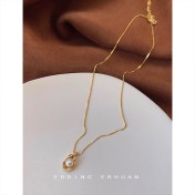 HELN124100056 法式蠶豆淡水珍珠項鏈鍍14K金碗珍珠吊墜小眾時尚高級感鎖骨鏈女