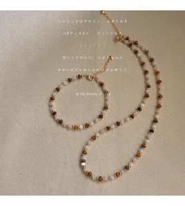 HELN124100139 質感虎眼石項鏈輕奢風高級感貝殼手工氣質百搭新中式頸鏈飾品